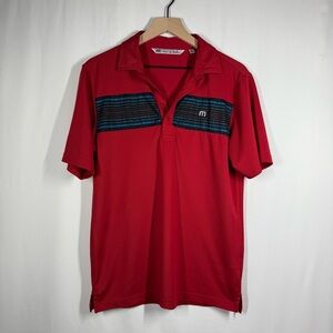 Travis Mathew Polo Shirt Mens Sz S Short Sleeve Red With Stripe Golf G58